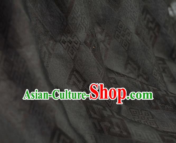 Chinese Cheongsam Cloth Traditional Black Silk Fabric Classical Rhombus Pattern Gambiered Guangdong Gauze