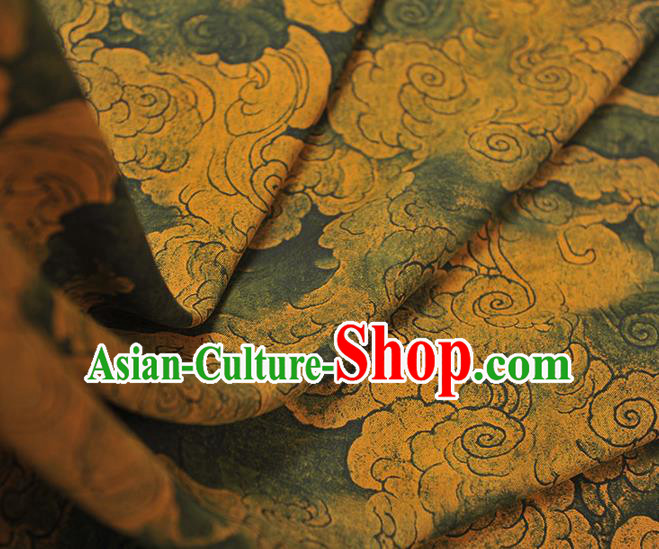 Chinese Classical Cloud Pattern Silk Fabric Traditional Cheongsam Gambiered Guangdong Gauze Dark Green Cloth