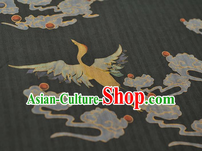 Chinese Black Cloth Traditional Cheongsam Gambiered Guangdong Gauze Classical Cloud Crane Pattern Silk Fabric