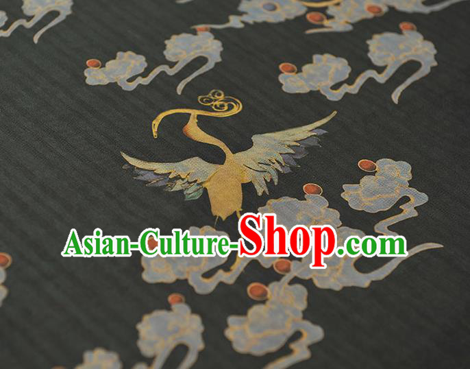Chinese Black Cloth Traditional Cheongsam Gambiered Guangdong Gauze Classical Cloud Crane Pattern Silk Fabric
