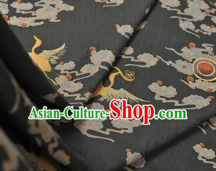 Chinese Black Cloth Traditional Cheongsam Gambiered Guangdong Gauze Classical Cloud Crane Pattern Silk Fabric
