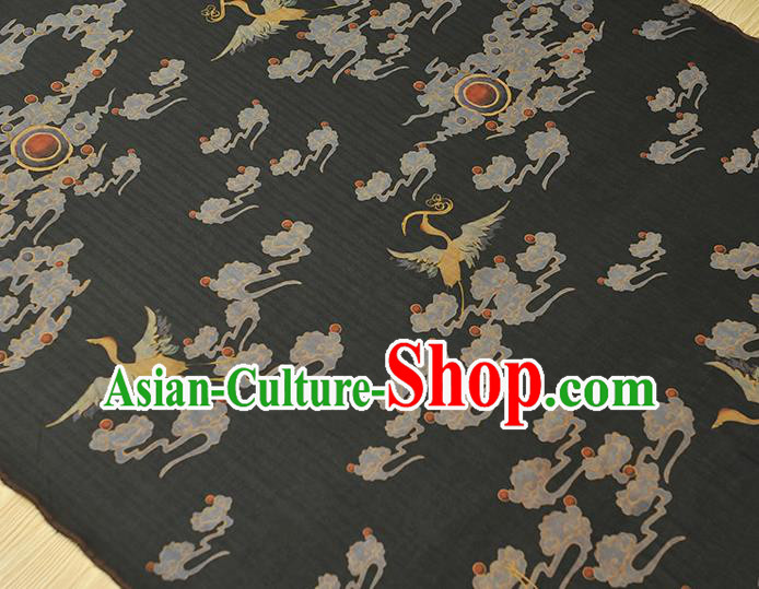 Chinese Black Cloth Traditional Cheongsam Gambiered Guangdong Gauze Classical Cloud Crane Pattern Silk Fabric