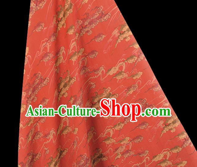 Chinese Traditional Cheongsam Cloth Red Gambiered Guangdong Gauze Classical Clouds Pattern Silk Fabric