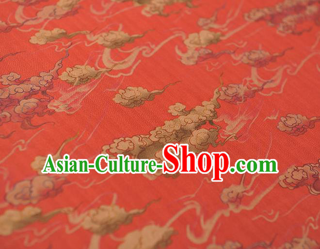 Chinese Traditional Cheongsam Cloth Red Gambiered Guangdong Gauze Classical Clouds Pattern Silk Fabric