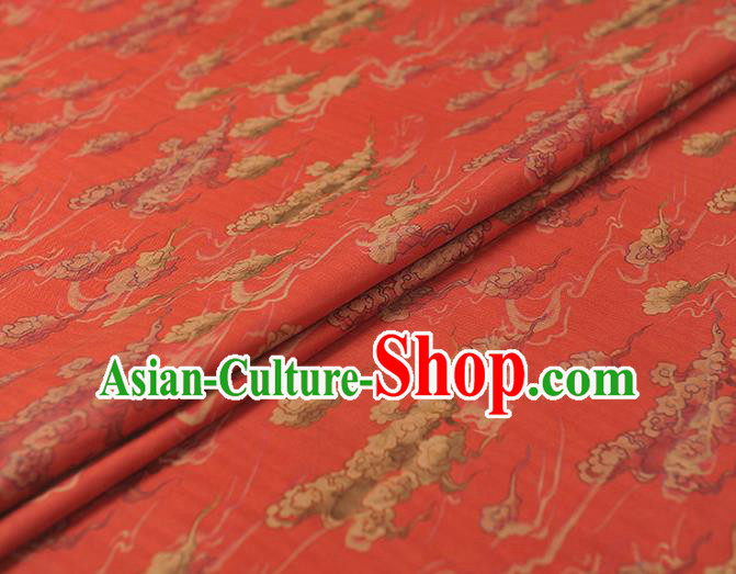 Chinese Traditional Cheongsam Cloth Red Gambiered Guangdong Gauze Classical Clouds Pattern Silk Fabric