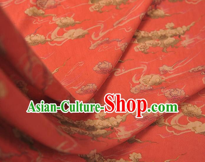 Chinese Traditional Cheongsam Cloth Red Gambiered Guangdong Gauze Classical Clouds Pattern Silk Fabric