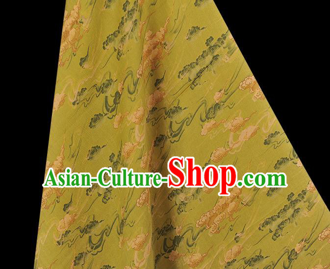 Chinese Classical Clouds Pattern Silk Fabric Traditional Cheongsam Cloth Light Green Gambiered Guangdong Gauze