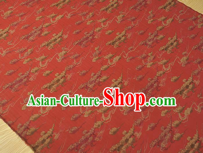 Chinese Traditional Cheongsam Cloth Red Gambiered Guangdong Gauze Classical Clouds Pattern Silk Fabric