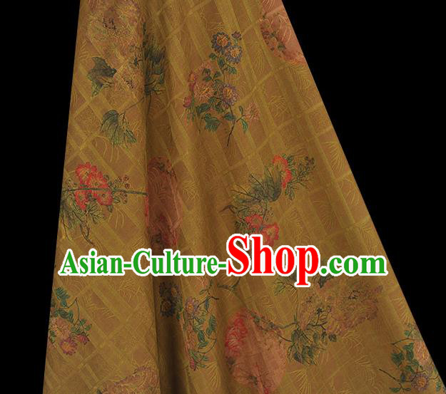Chinese Cloth Classical Flowers Pattern Silk Fabric Traditional Cheongsam Olive Green Gambiered Guangdong Gauze