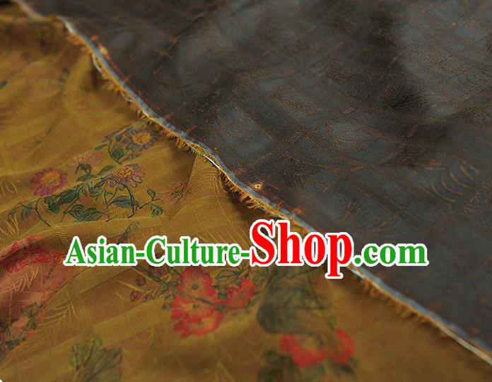 Chinese Cloth Classical Flowers Pattern Silk Fabric Traditional Cheongsam Olive Green Gambiered Guangdong Gauze