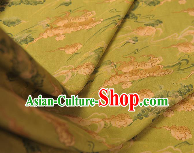 Chinese Classical Clouds Pattern Silk Fabric Traditional Cheongsam Cloth Light Green Gambiered Guangdong Gauze