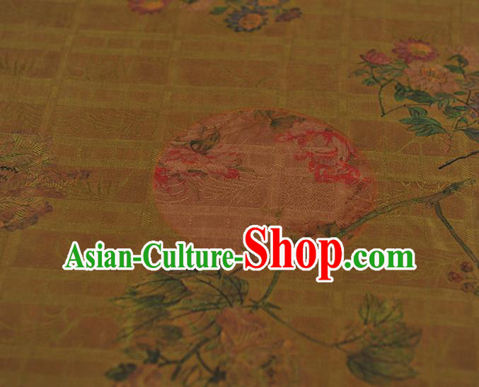 Chinese Cloth Classical Flowers Pattern Silk Fabric Traditional Cheongsam Olive Green Gambiered Guangdong Gauze