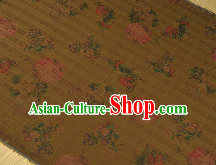 Chinese Cloth Classical Flowers Pattern Silk Fabric Traditional Cheongsam Olive Green Gambiered Guangdong Gauze