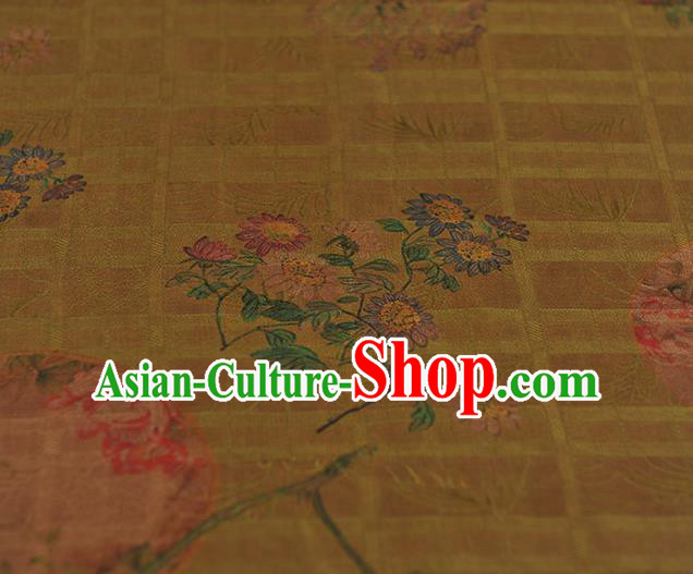 Chinese Cloth Classical Flowers Pattern Silk Fabric Traditional Cheongsam Olive Green Gambiered Guangdong Gauze