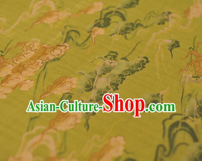 Chinese Classical Clouds Pattern Silk Fabric Traditional Cheongsam Cloth Light Green Gambiered Guangdong Gauze