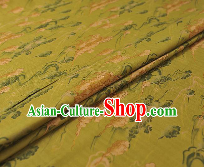 Chinese Classical Clouds Pattern Silk Fabric Traditional Cheongsam Cloth Light Green Gambiered Guangdong Gauze