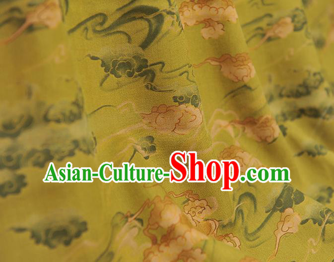 Chinese Classical Clouds Pattern Silk Fabric Traditional Cheongsam Cloth Light Green Gambiered Guangdong Gauze