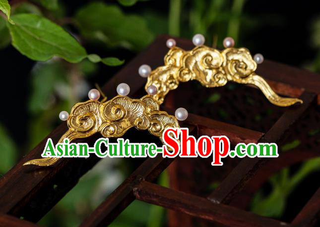 China Ancient Empress Gilding Clouds Hair Stick Song Dynasty Gilding Hairpin Traditional Court Queen Hair Accessories
