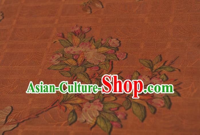 Chinese Classical Begonia Pattern Silk Fabric Traditional Cheongsam Cloth Brown Gambiered Guangdong Gauze