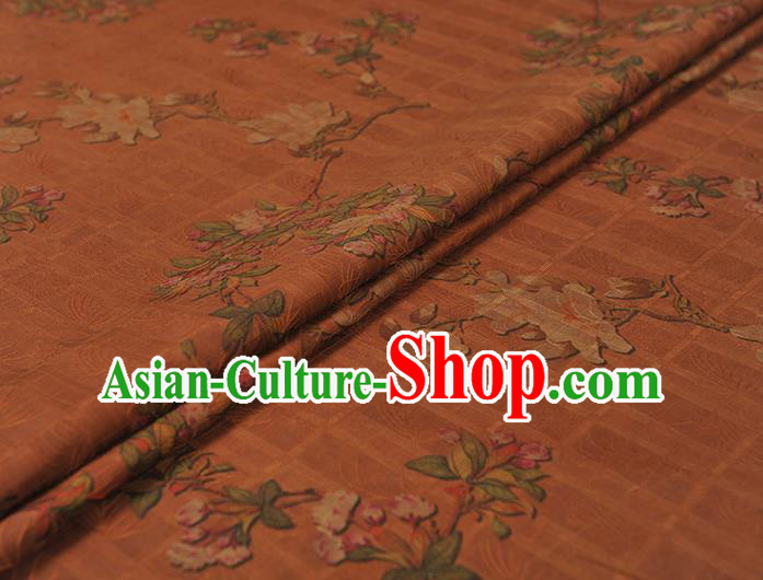 Chinese Classical Begonia Pattern Silk Fabric Traditional Cheongsam Cloth Brown Gambiered Guangdong Gauze