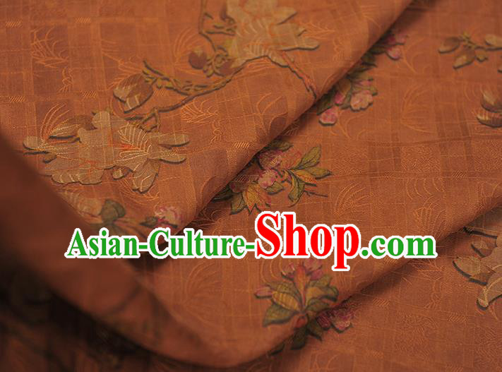 Chinese Classical Begonia Pattern Silk Fabric Traditional Cheongsam Cloth Brown Gambiered Guangdong Gauze