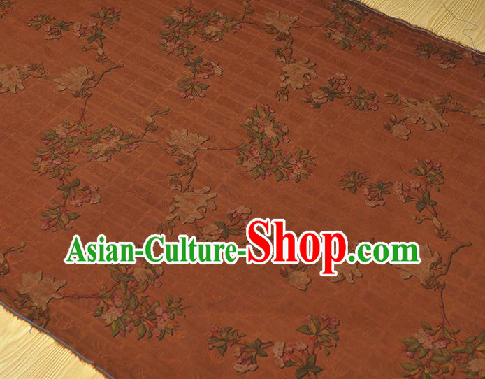 Chinese Classical Begonia Pattern Silk Fabric Traditional Cheongsam Cloth Brown Gambiered Guangdong Gauze