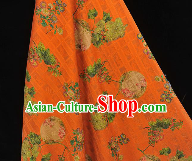 Chinese Traditional Cheongsam Orange Gambiered Guangdong Gauze Cloth Classical Flowers Pattern Silk Fabric