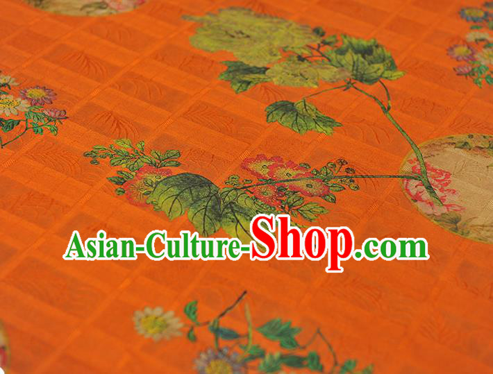 Chinese Traditional Cheongsam Orange Gambiered Guangdong Gauze Cloth Classical Flowers Pattern Silk Fabric