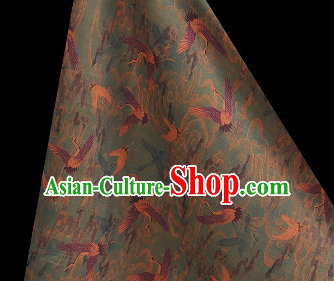 Chinese Classical Cranes Pattern Cloth Cheongsam Gambiered Guangdong Gauze Traditional Navy Silk Fabric