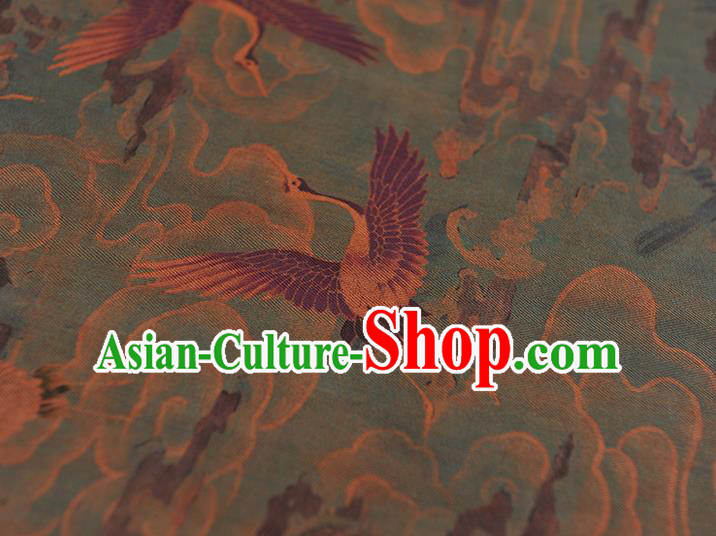 Chinese Classical Cranes Pattern Cloth Cheongsam Gambiered Guangdong Gauze Traditional Navy Silk Fabric