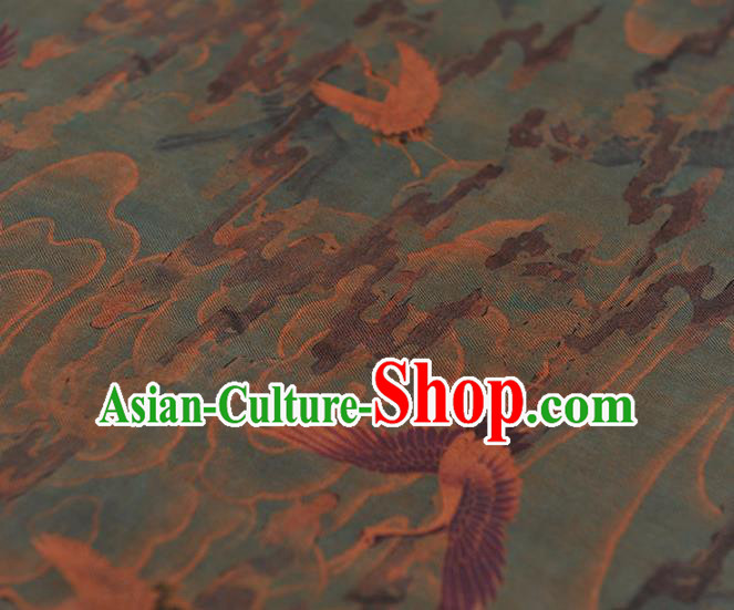 Chinese Classical Cranes Pattern Cloth Cheongsam Gambiered Guangdong Gauze Traditional Navy Silk Fabric