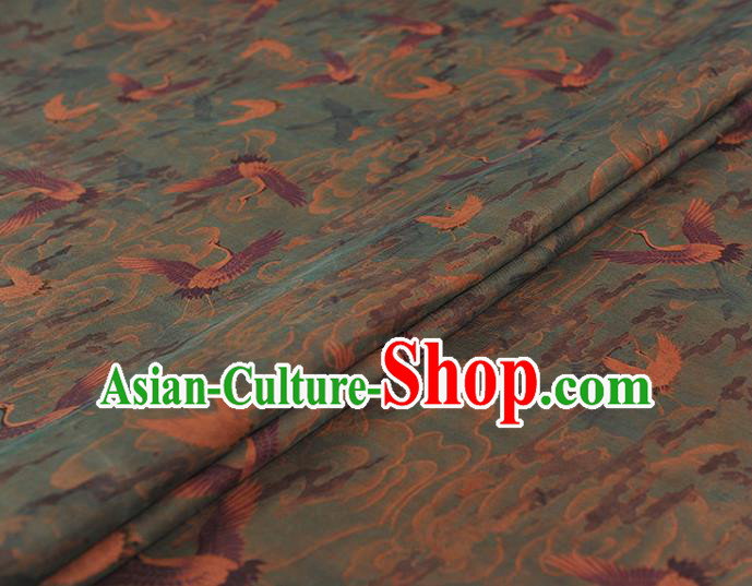 Chinese Classical Cranes Pattern Cloth Cheongsam Gambiered Guangdong Gauze Traditional Navy Silk Fabric