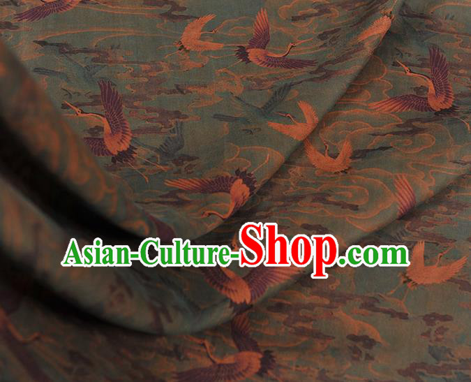 Chinese Classical Cranes Pattern Cloth Cheongsam Gambiered Guangdong Gauze Traditional Navy Silk Fabric