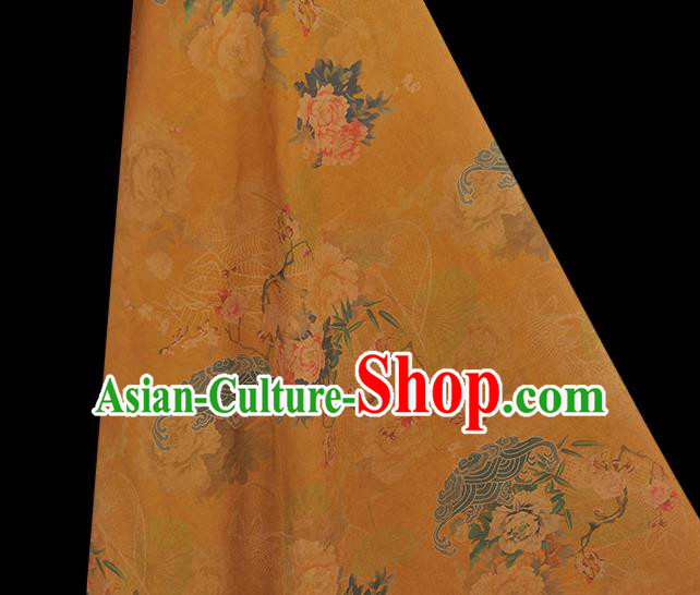 Chinese Traditional Cheongsam Silk Fabric Gambiered Guangdong Gauze Classical Peony Pattern Ginger Cloth