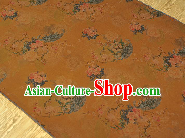 Chinese Traditional Cheongsam Silk Fabric Gambiered Guangdong Gauze Classical Peony Pattern Ginger Cloth