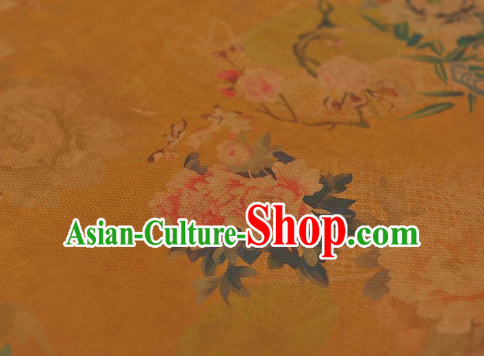Chinese Traditional Cheongsam Silk Fabric Gambiered Guangdong Gauze Classical Peony Pattern Ginger Cloth
