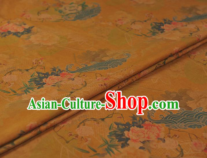 Chinese Traditional Cheongsam Silk Fabric Gambiered Guangdong Gauze Classical Peony Pattern Ginger Cloth