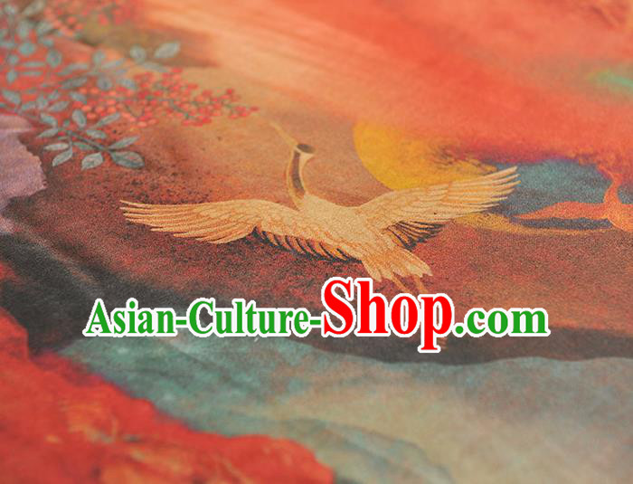 Chinese Cheongsam Gambiered Guangdong Gauze Classical Cranes Pattern Silk Material Traditional Fabric