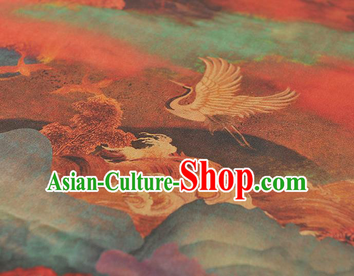 Chinese Cheongsam Gambiered Guangdong Gauze Classical Cranes Pattern Silk Material Traditional Fabric