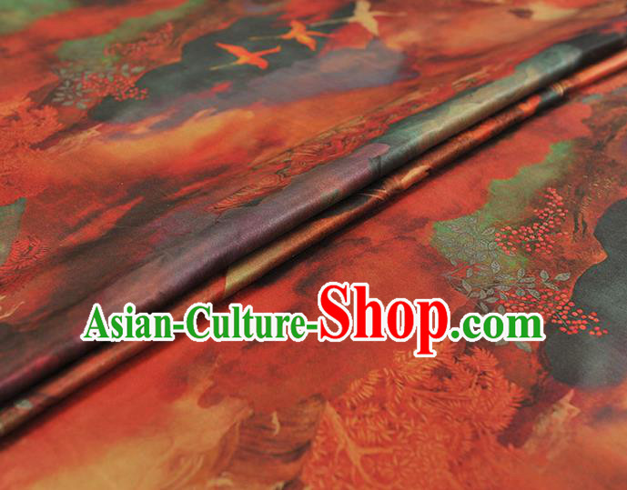Chinese Cheongsam Gambiered Guangdong Gauze Classical Cranes Pattern Silk Material Traditional Fabric