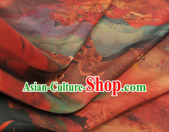 Chinese Cheongsam Gambiered Guangdong Gauze Classical Cranes Pattern Silk Material Traditional Fabric