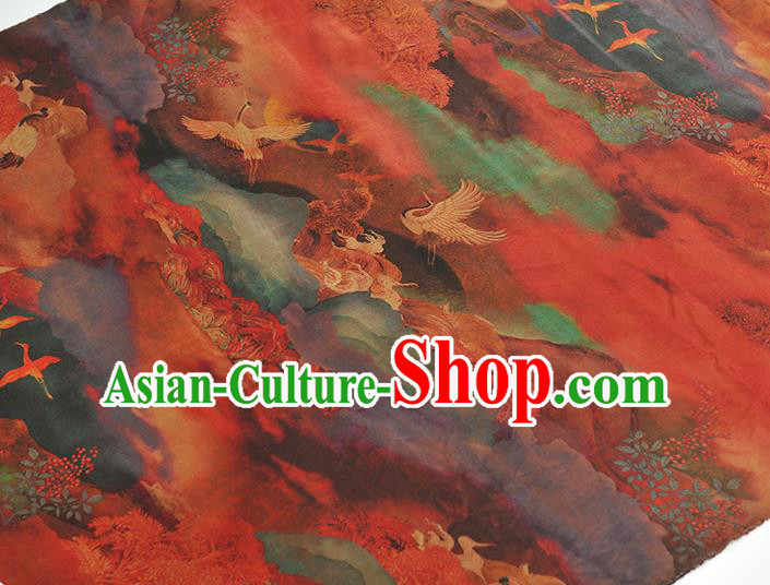 Chinese Cheongsam Gambiered Guangdong Gauze Classical Cranes Pattern Silk Material Traditional Fabric