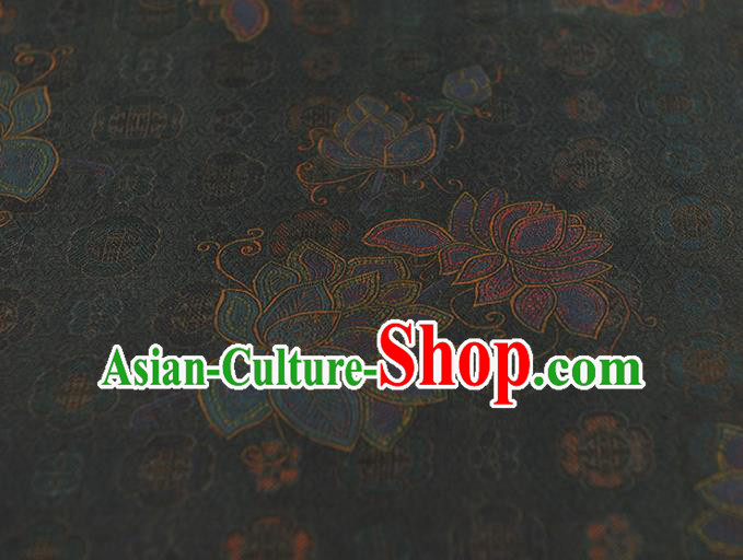 Chinese Cheongsam Gambiered Guangdong Gauze Classical Lotus Pattern Navy Silk Cloth Traditional Jacquard Fabric