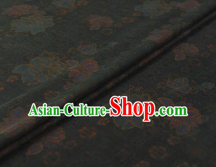 Chinese Cheongsam Gambiered Guangdong Gauze Classical Lotus Pattern Navy Silk Cloth Traditional Jacquard Fabric