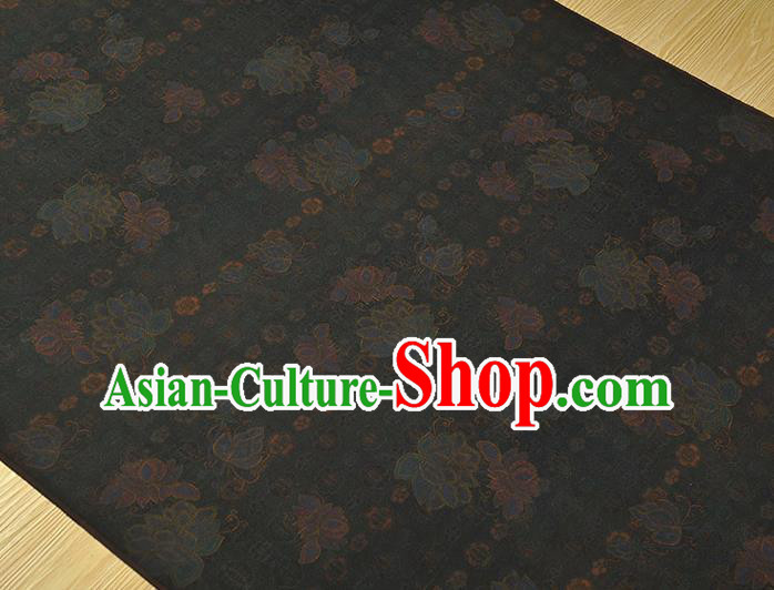 Chinese Cheongsam Gambiered Guangdong Gauze Classical Lotus Pattern Navy Silk Cloth Traditional Jacquard Fabric