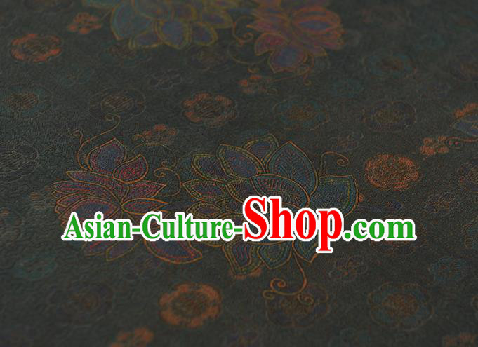 Chinese Cheongsam Gambiered Guangdong Gauze Classical Lotus Pattern Navy Silk Cloth Traditional Jacquard Fabric