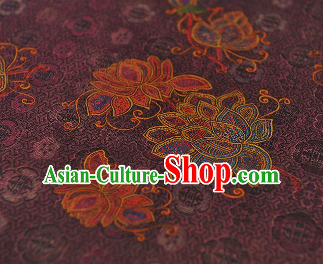 Chinese Classical Lotus Pattern Purple Silk Cloth Traditional Jacquard Fabric Cheongsam Gambiered Guangdong Gauze