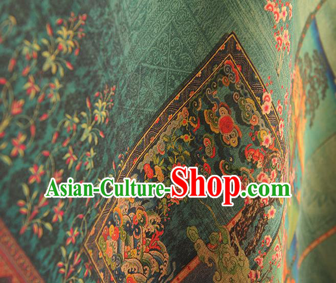 China Traditional Plum Blossom Pattern Green Silk Fabric Classical Cheongsam Gambiered Guangdong Gauze Cloth