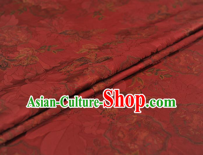 Chinese Cheongsam Red Gambiered Guangdong Gauze Classical Flowers Pattern Silk Material Traditional Satin Fabric