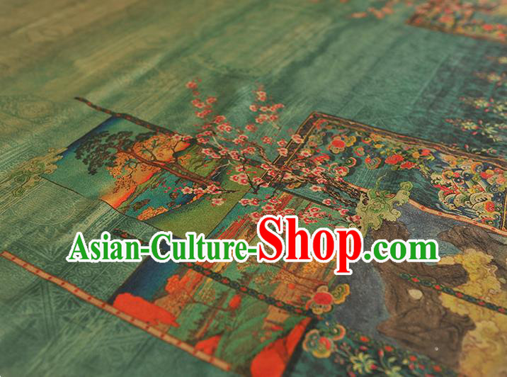 China Traditional Plum Blossom Pattern Green Silk Fabric Classical Cheongsam Gambiered Guangdong Gauze Cloth